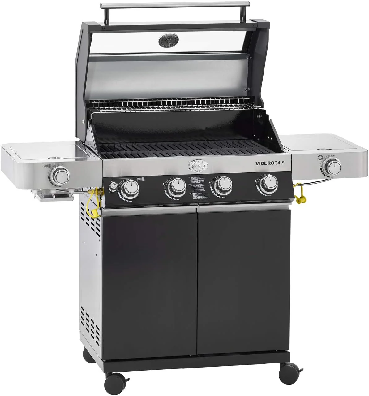 RÖSLE Elektrogrill BBQ-Portable Videro E2-P, tragbarer Tischgrill mit 2 Brennern, Warmhalterost und Deckel mit Glaseinsatz, pulverbeschichteter Stahl, schwarz/silbern