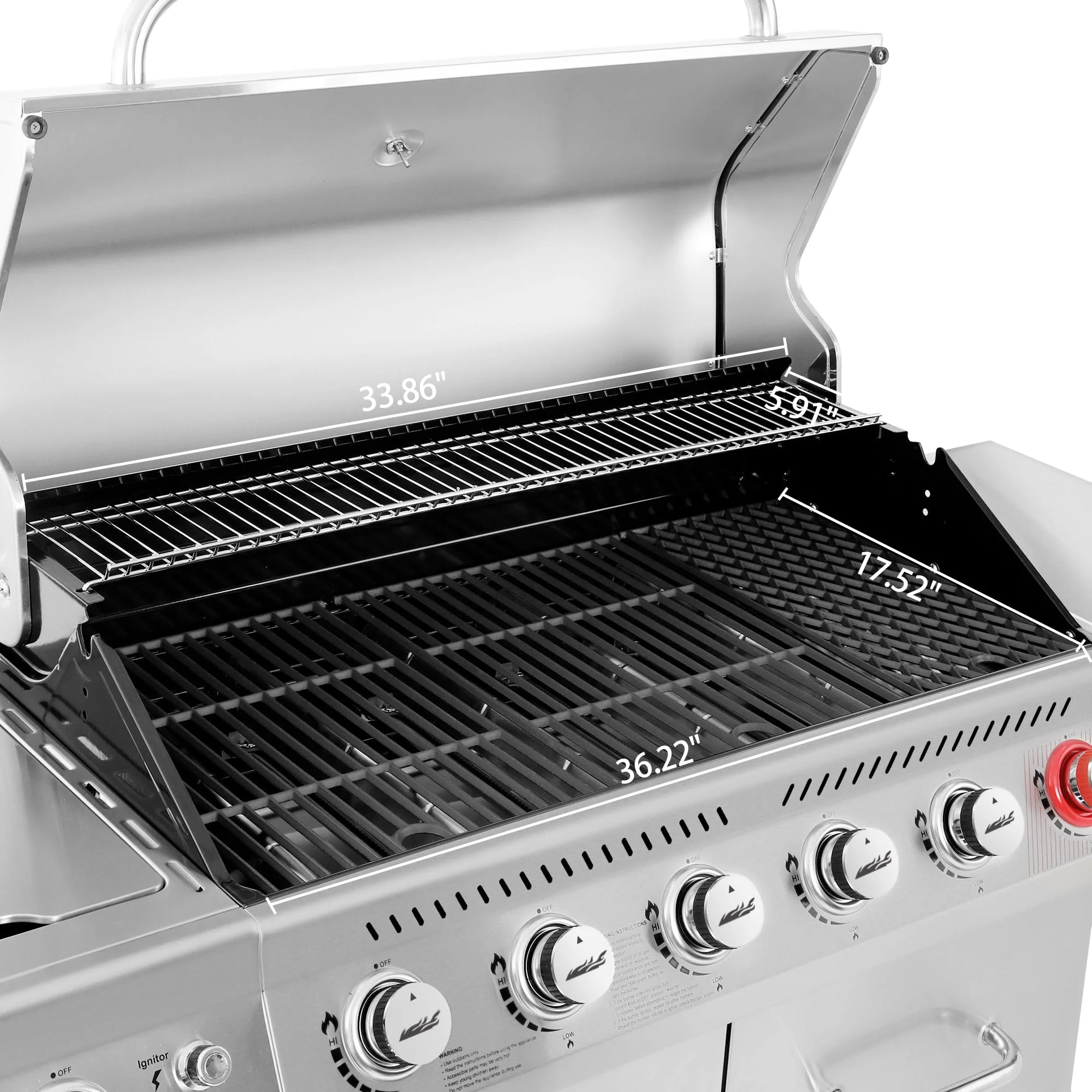 Stainless Steel Gas Grill, Premier 6-Burner Propane Grill with Sear Burner and Side Burner, 74,000 BTU, Cabinet Style, Outdoor BBQ Party Grill, Silver