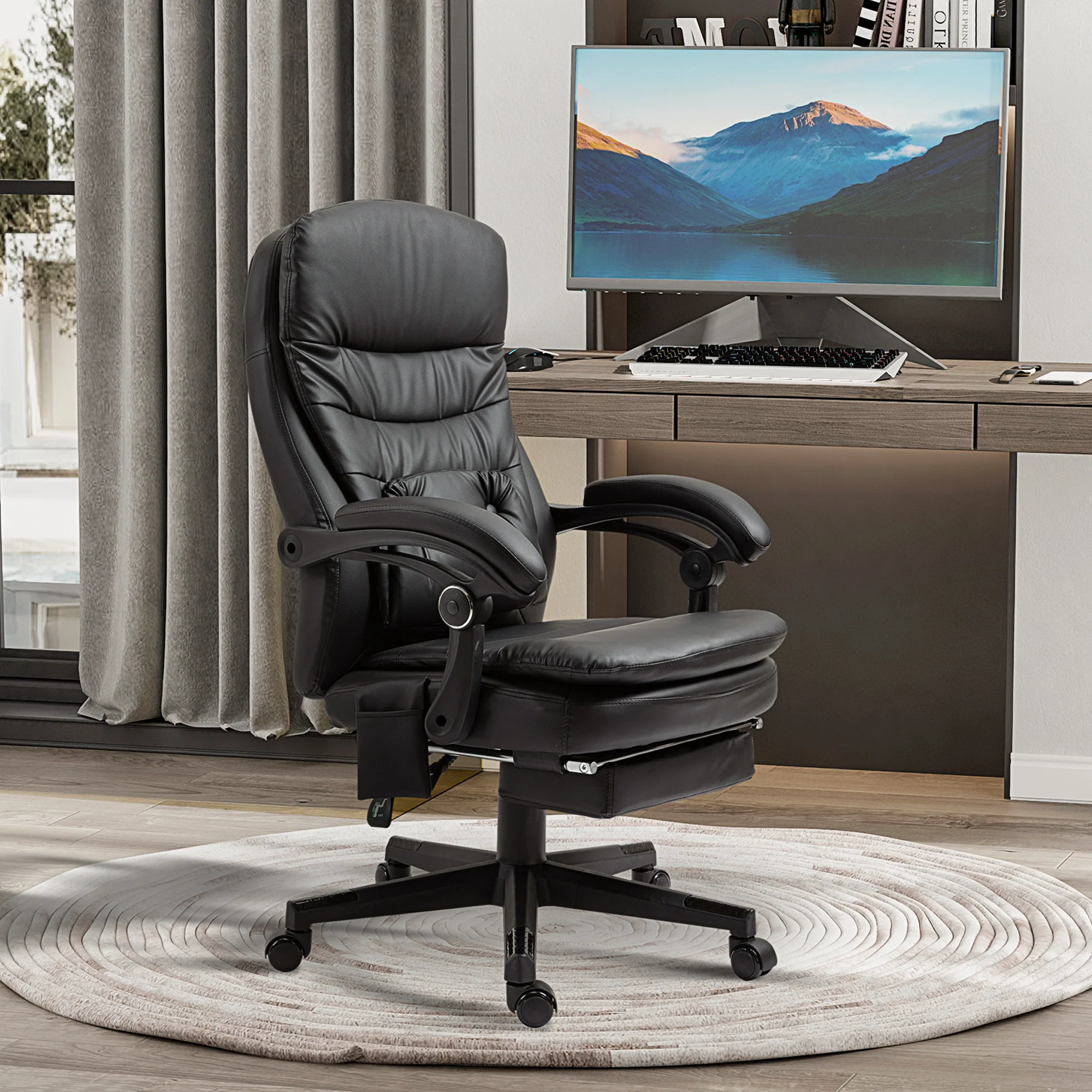 Easycomfort Sedia da Ufficio Massaggiante in Similpelle con Presa USB, 64x69x107-115cm, Nero