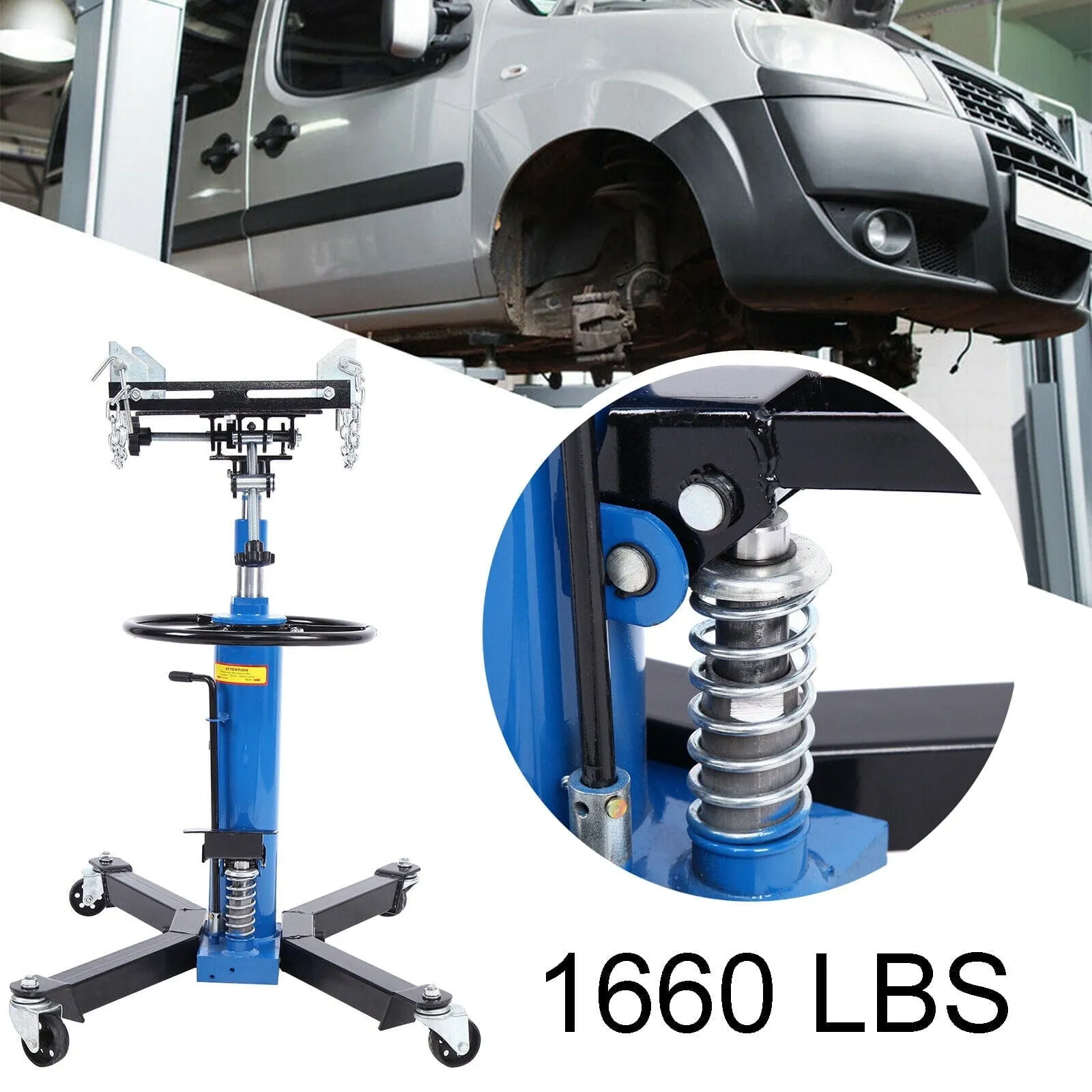 1660 Pounds Hydraulic Car Transmission Jack Vertical Lift with 360° Swivel Wheel Pedal ,Blue,33"-70"(0.75Ton)