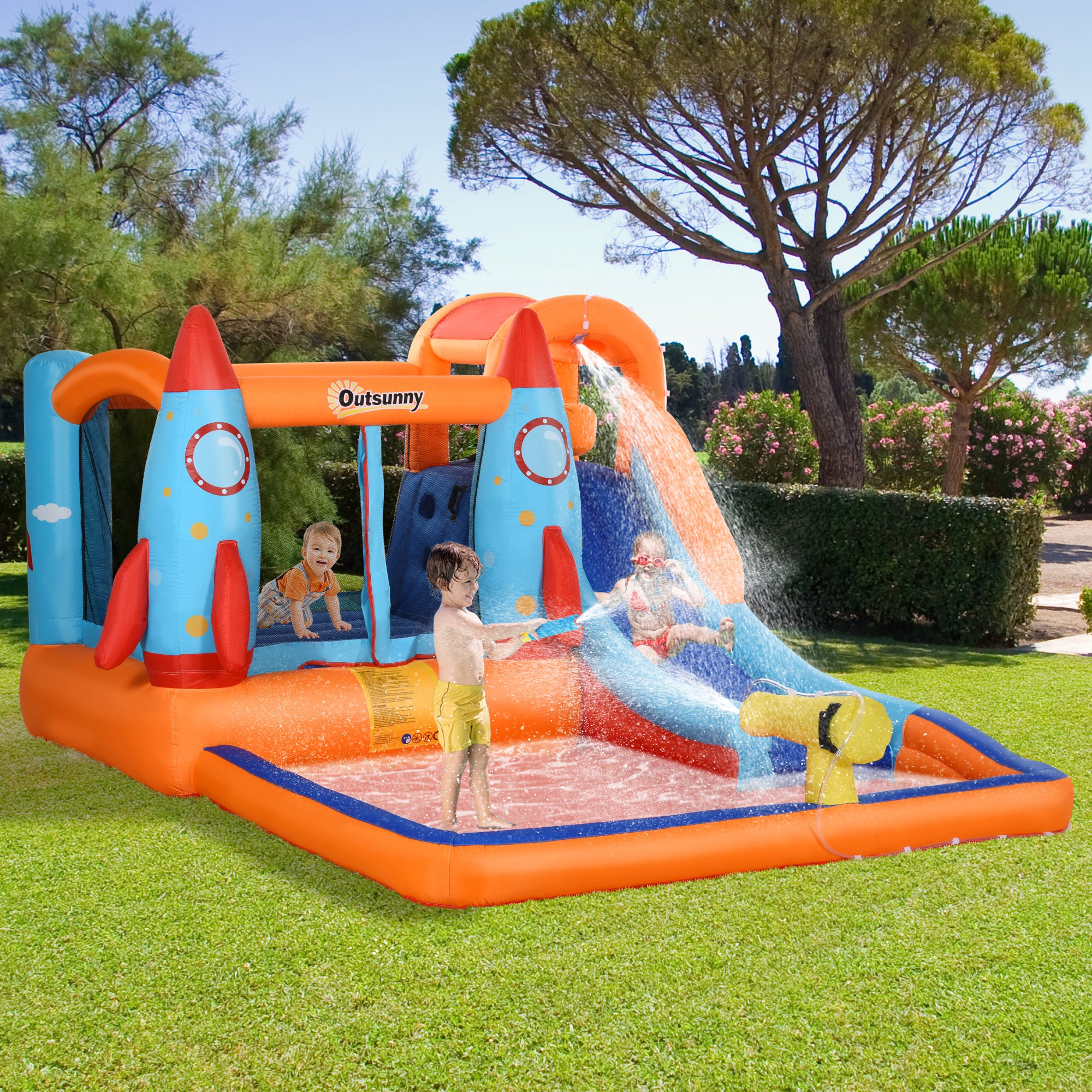 Opblaasbaar Springkasteel met Blower voor 4 Kinderen Raketpatroon