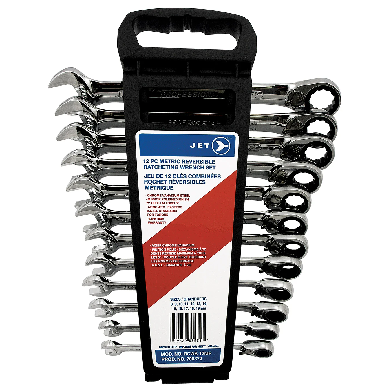 Jet RCWS-12MR,  ~  12 Piece Long Metric Reversible Ratcheting Combination Wrench Set