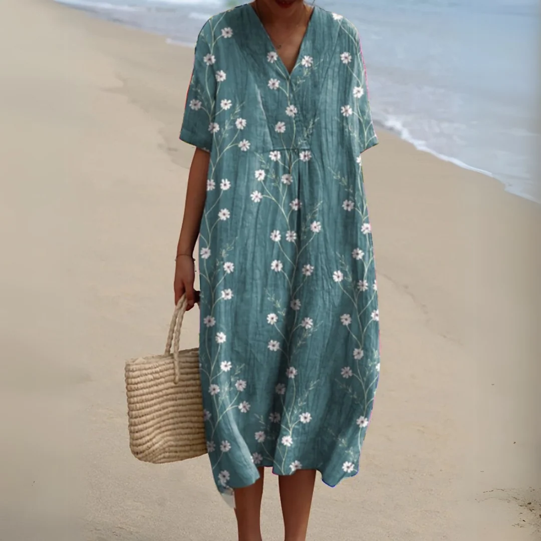 Womena??s Multicolor V-Neck Dress Lightweight Summer Style