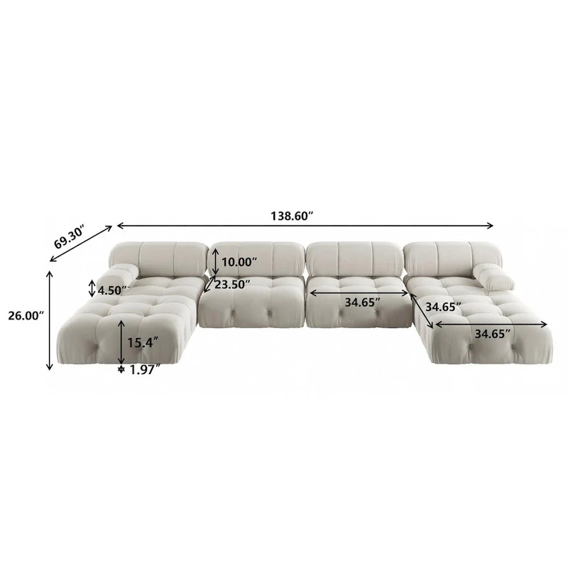 U-shaped Velvet Upholstery Sectional Modern Modular Couch