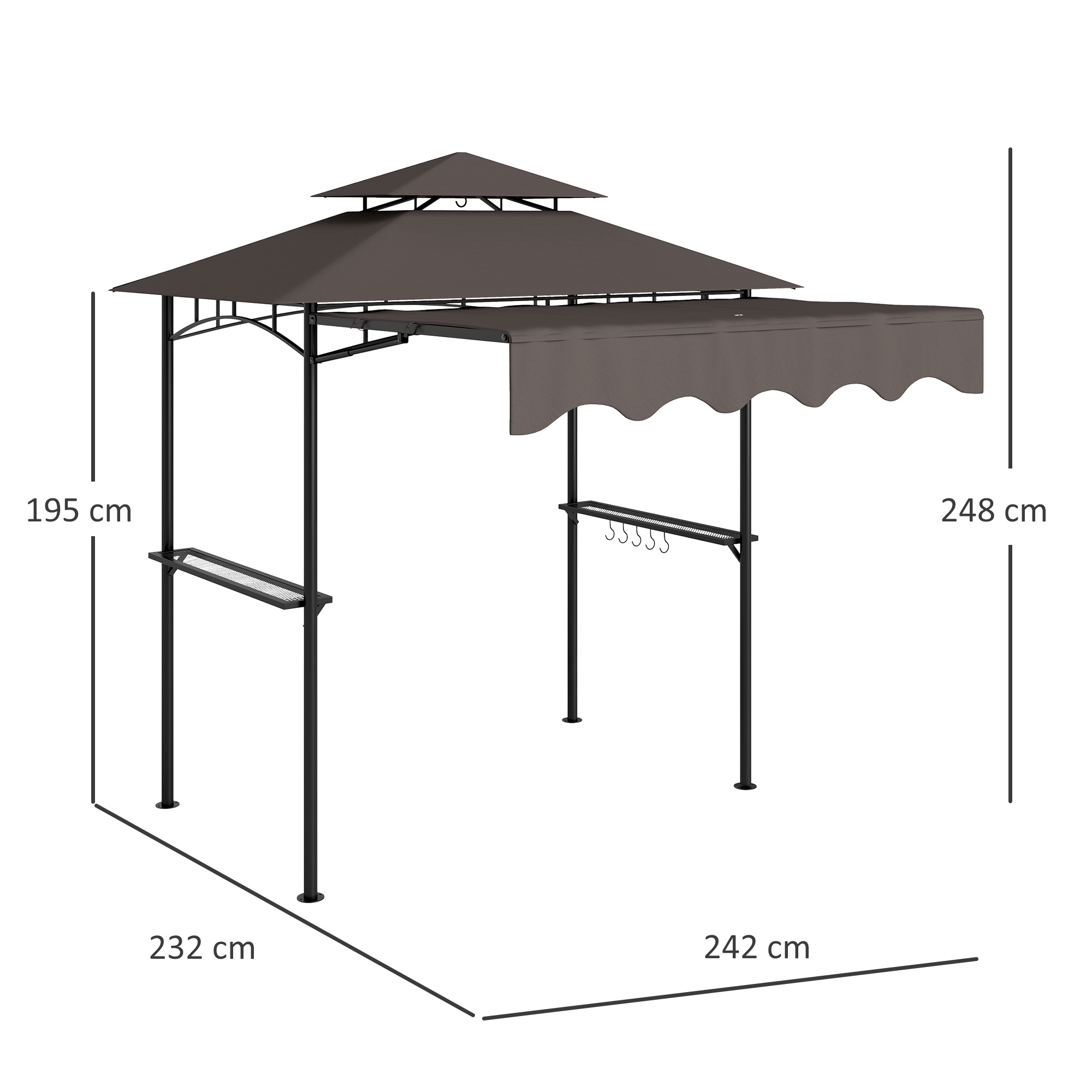Outsunny Grillpaviljoen 242x149x248 cm Waterafstotend Vlamvertragend Tuinpaviljoen met Dubbellagig Dak Koffie