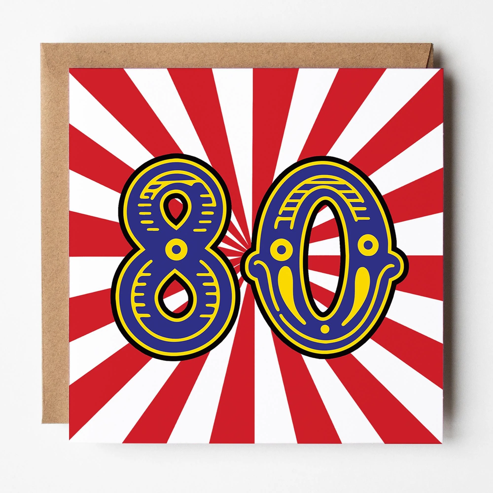 80th Birthday Card: Circus Theme with Kraft Envelope, FSC Certified