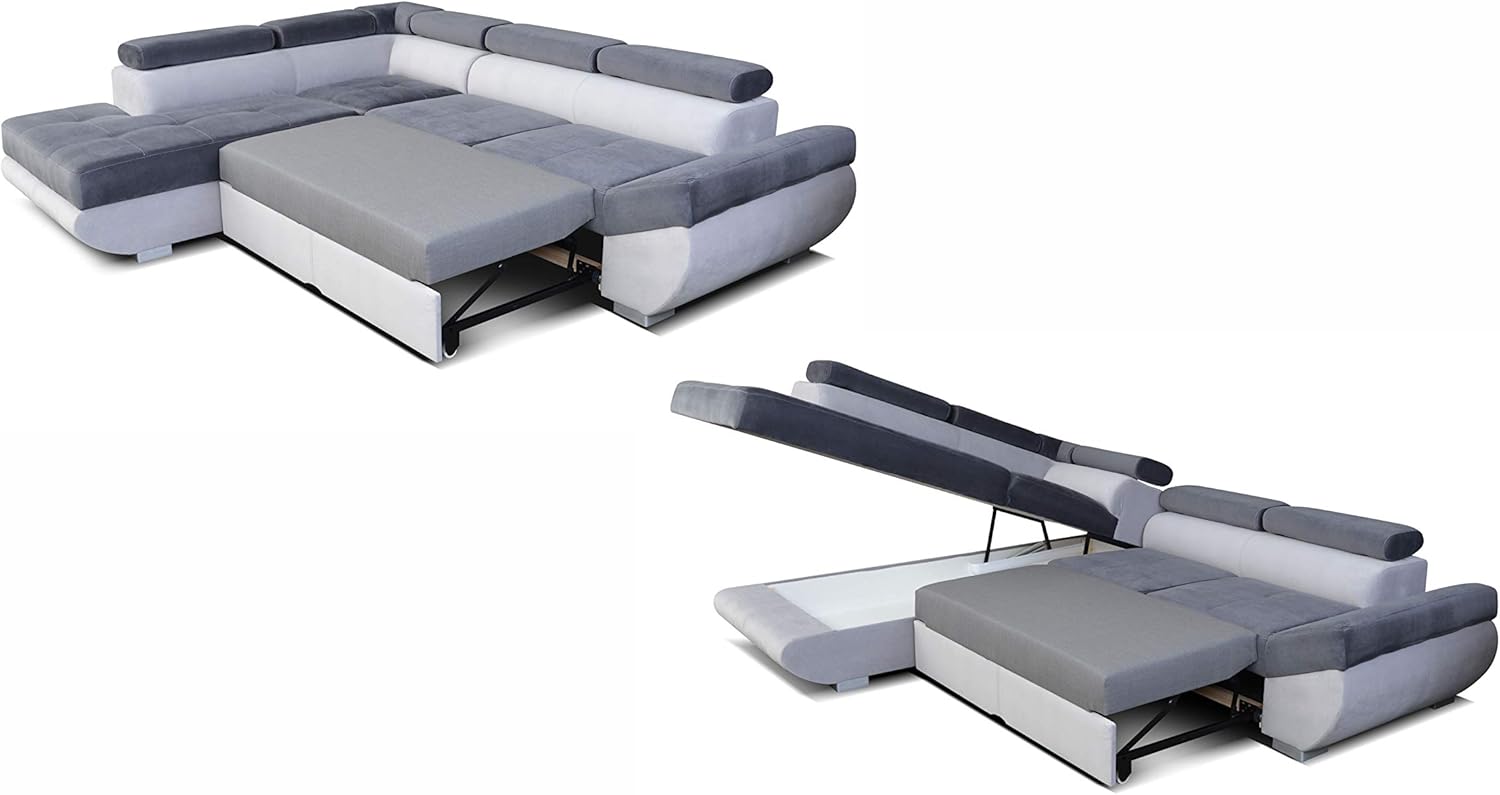 Robin Saturn Divano angolare con funzione di letto con cassetto per la biancheria e cuscin angolo a sinistra nero e grigio 280 x 200 x 75