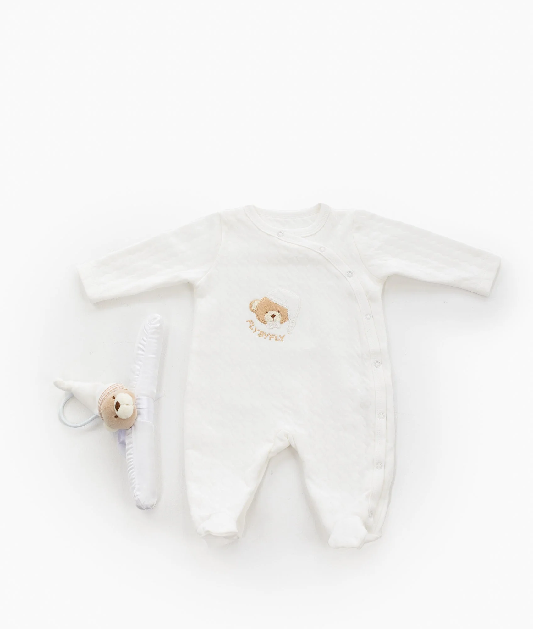 Cotton Jumpsuit & Hanger Set | White & Beige