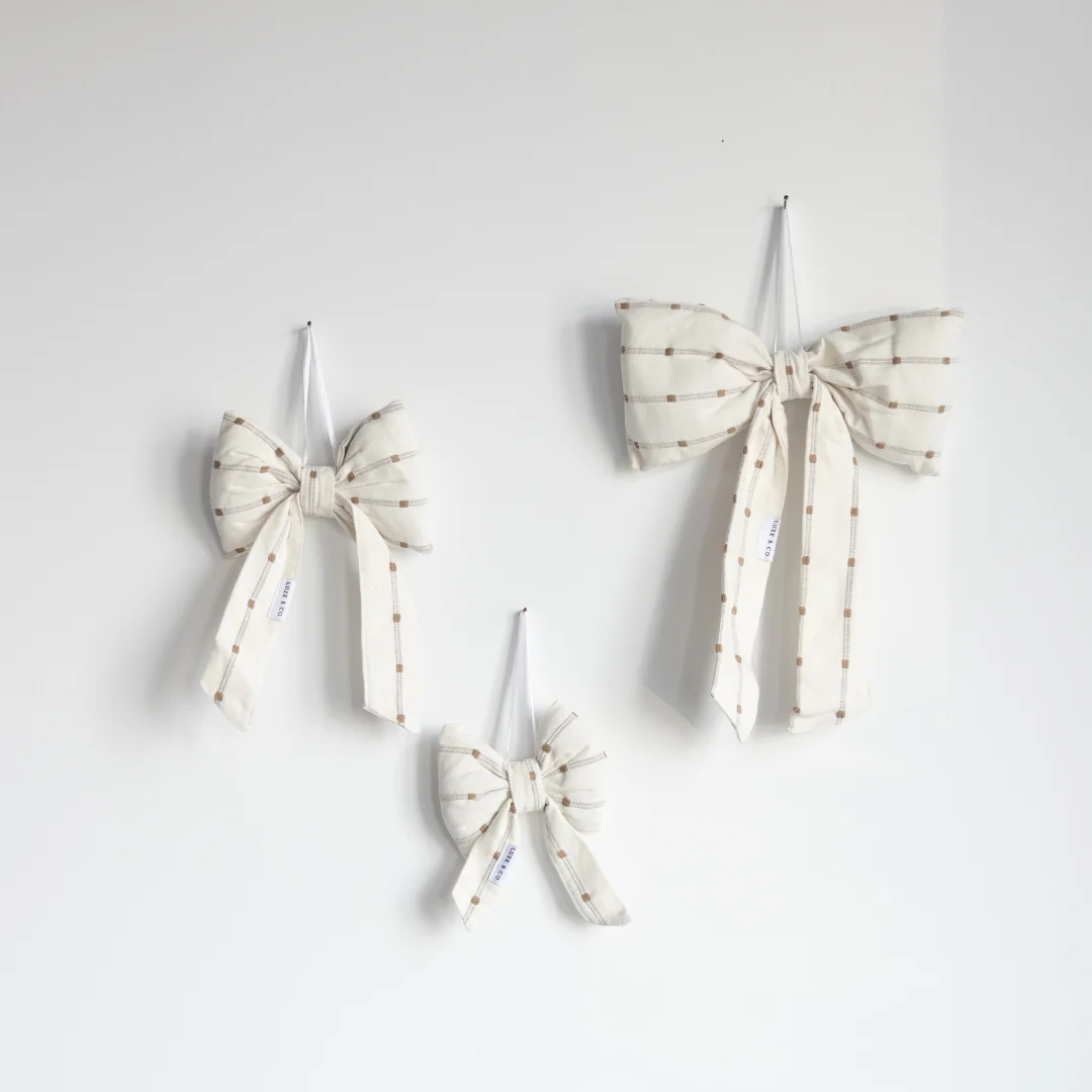 White & Light Green Dotted Striped Bows