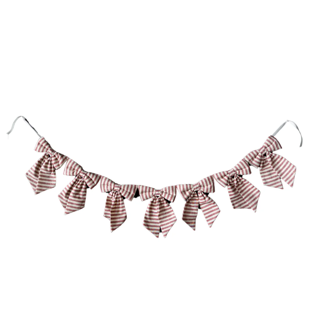 Striped Cranberry Red Bow Garland
