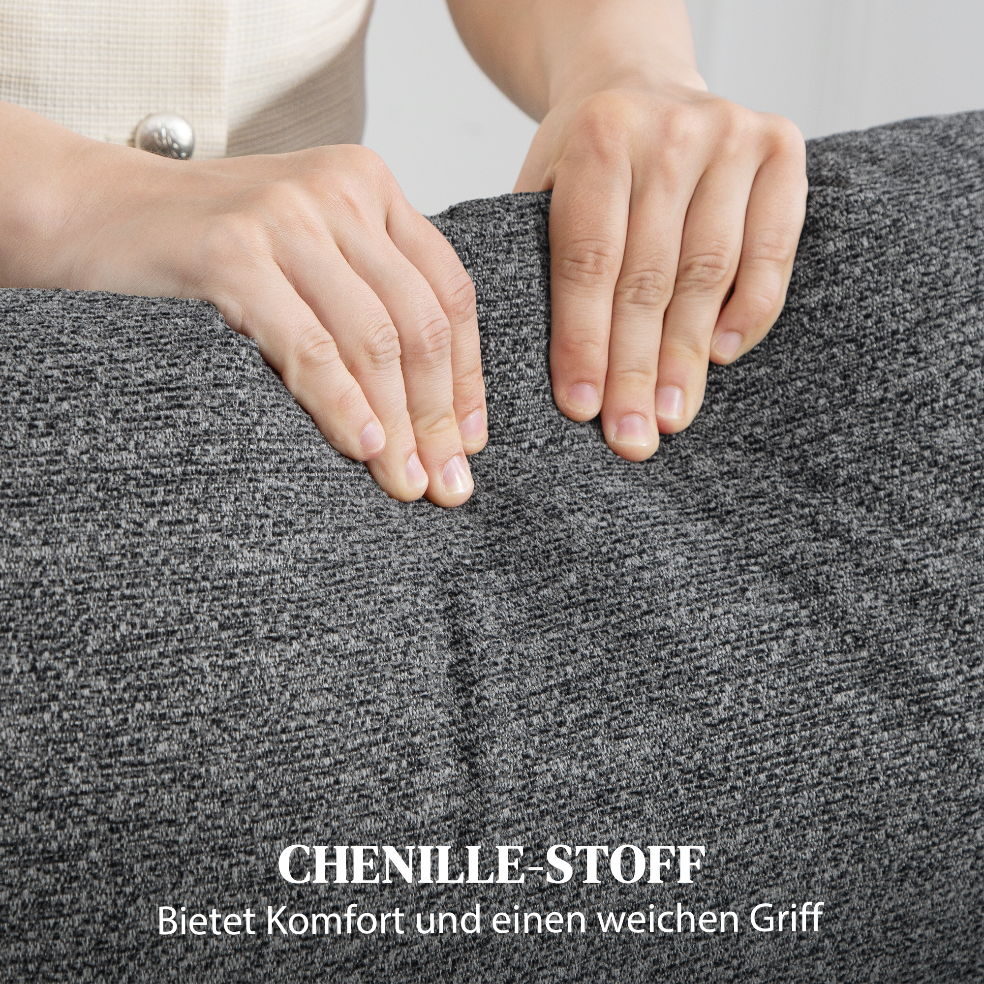 HOMCOM 3-zits Bank, individueel verstelbare rugleuningen, voetensteun, stofbekleding, metaal, Grijs