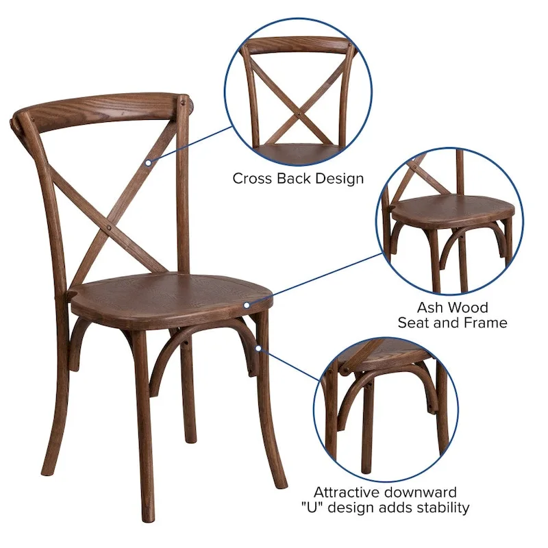 8' x 40 Rustic Folding Farm Table Set with 10 Cross Back Chairs and Cushions