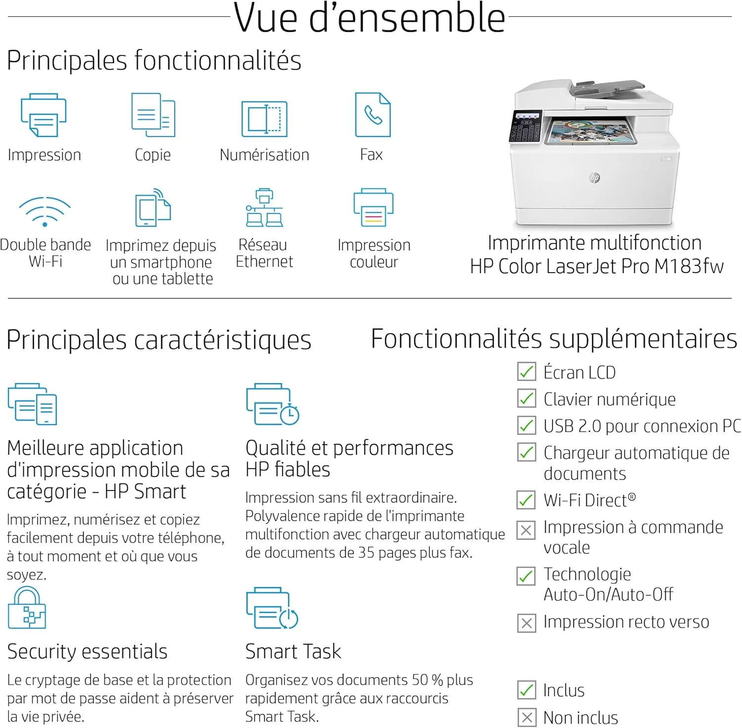 Stampante laser multifunzione a colori HP Color LaserJet Pro MFP 3302fdwg, Fax, Stampa automatica fronte/retro, Touchscreen, Wi-Fi, Ethernet, USB, HP Wolf Pro Security