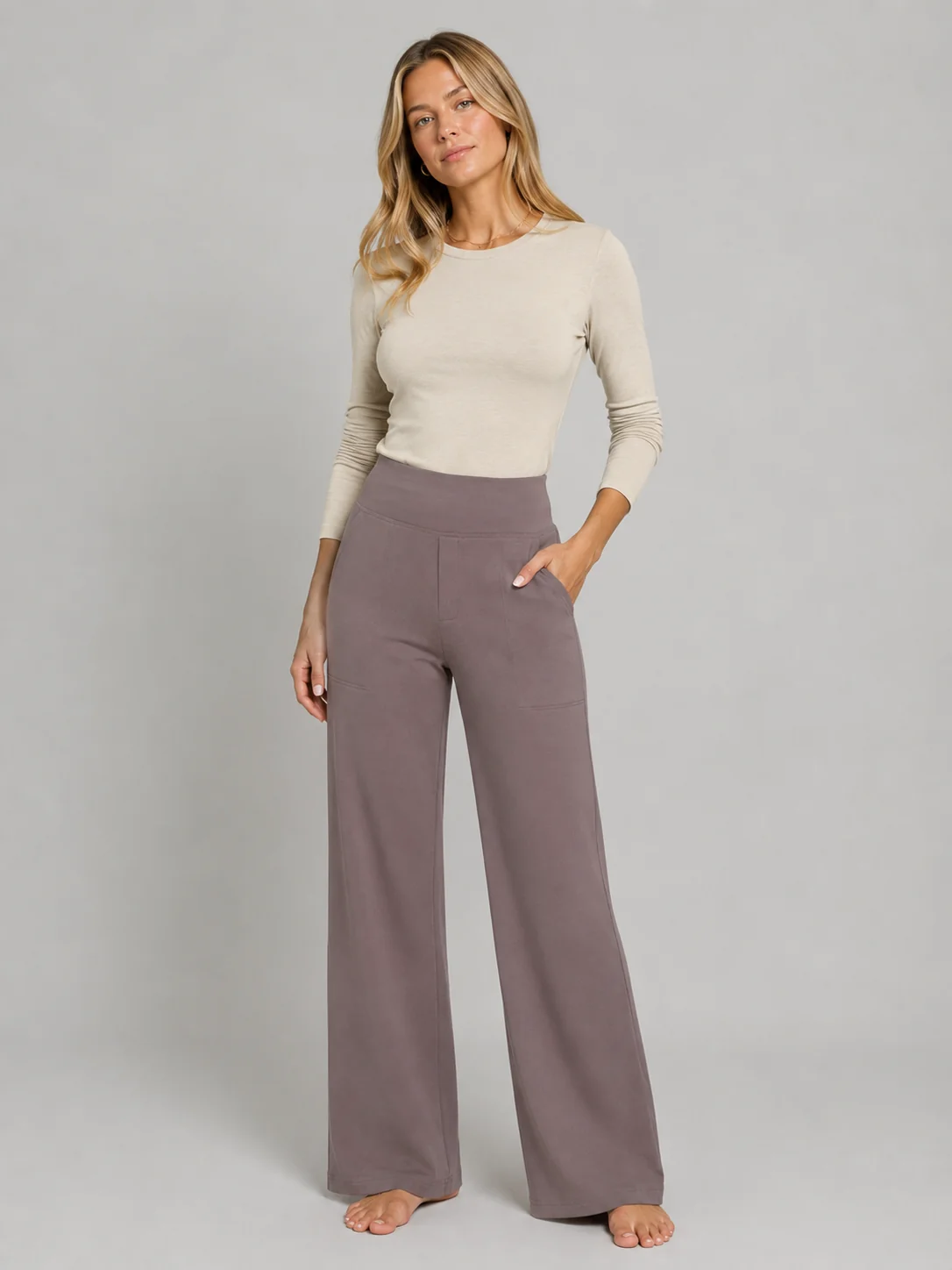 Women��s High-Waist Stretch Straight-Leg Trousers Comfortable Fit