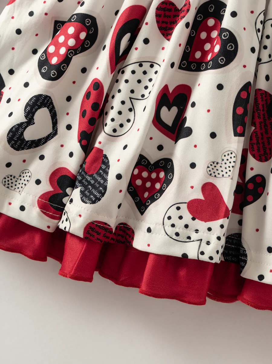 Valentine's Day Black Red Heart Ruffle Girl Twirl Dress