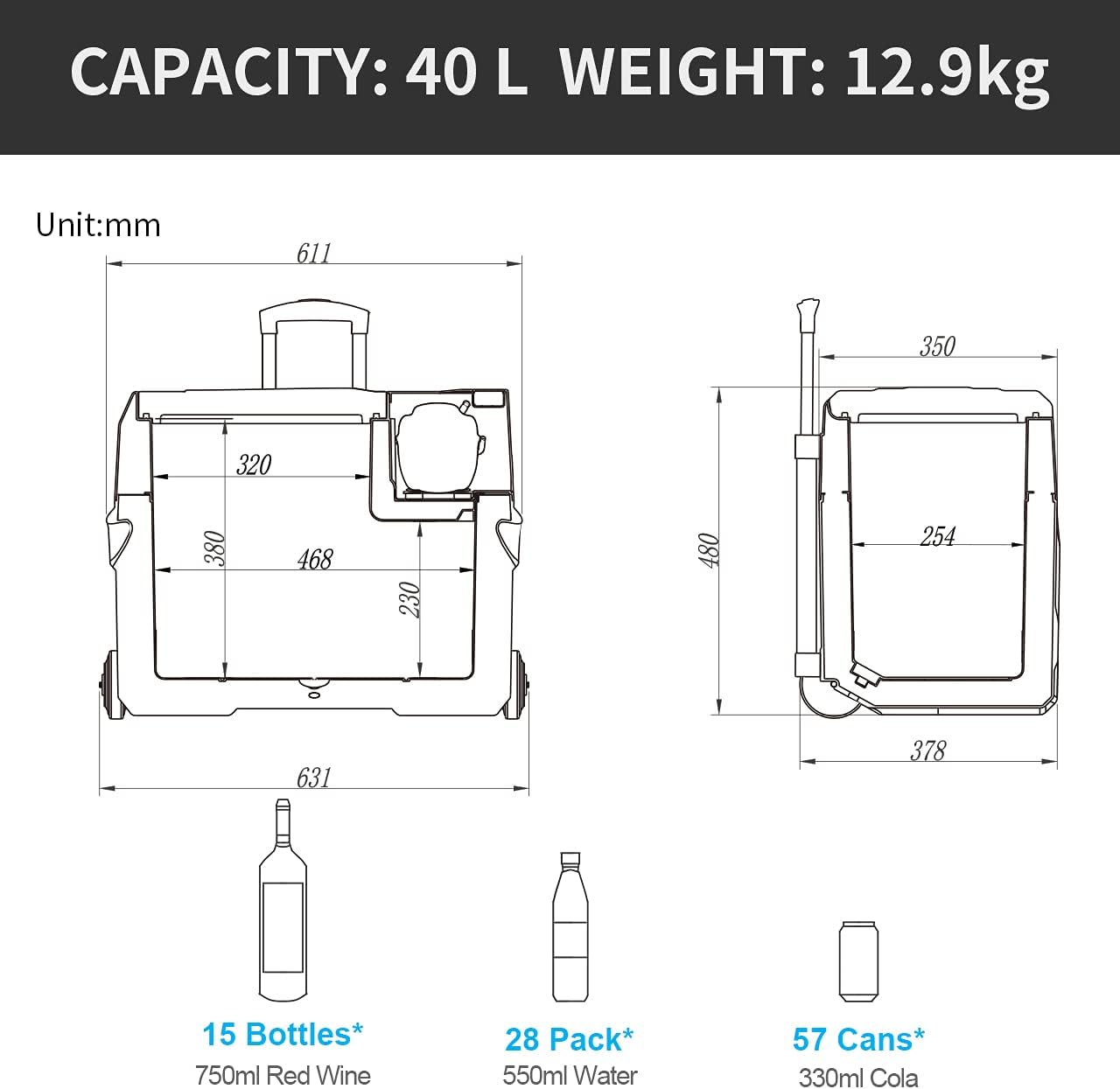Alpicool CF55 55 Liter Kühlbox 12V tragbarer Mini-Kühlschrank elektrische Gefrierbox klein Gefrierschrank für Auto Camping, LKW, Boot und Steckdose mit USB-Anschluss, -20℃ bis 20℃