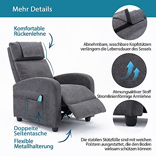 HOMOPIV Poltrona Massaggiante Riscaldante Reclinabile, Poltrona relax reclinabile, Poltrona reclinabile con 8 Punti di Massaggio e Telecomando, Poltrona relax manuale, Tessuto, Grigio : Amazon.it: Casa e cucina