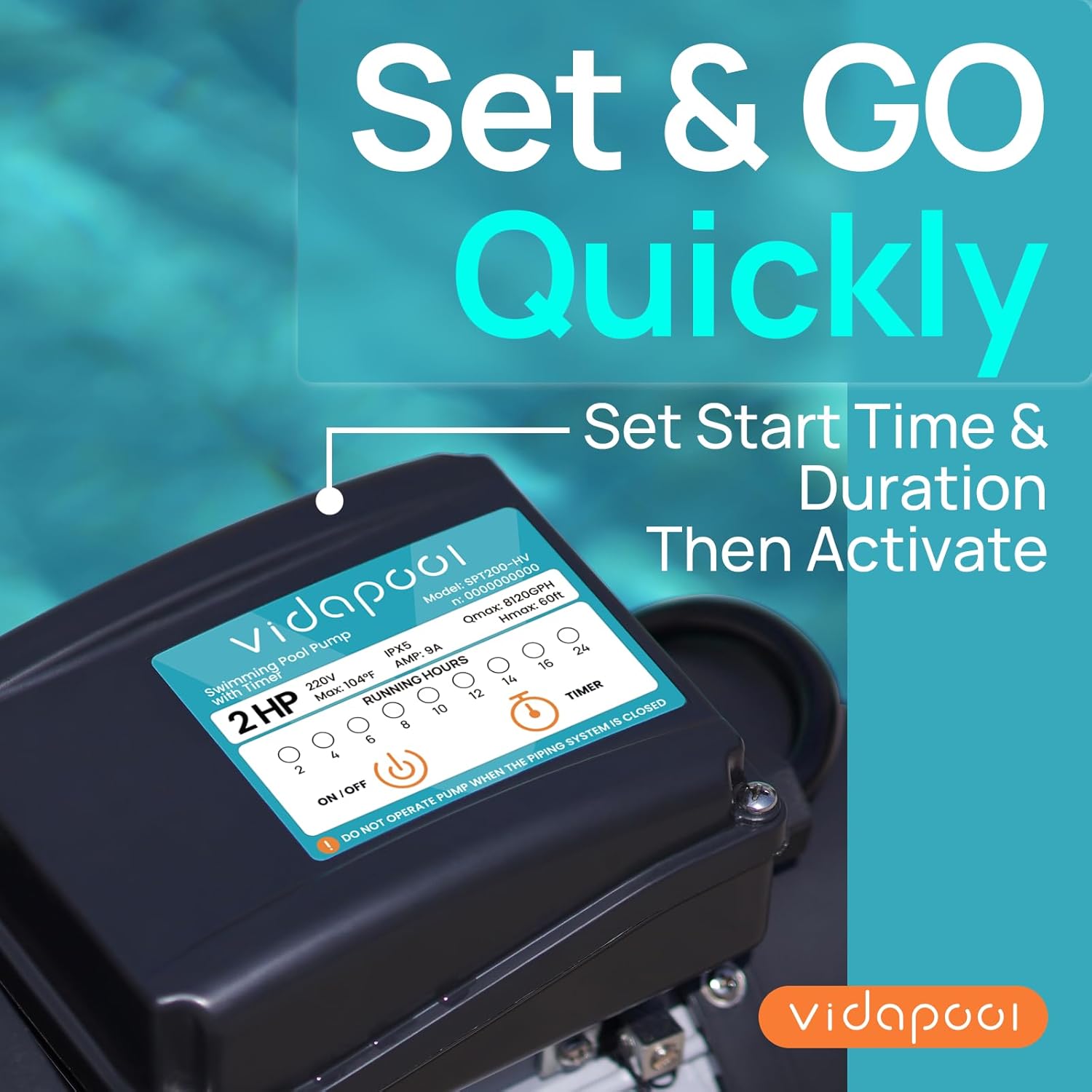 In/Above Ground Pool Pump  Self Primming High Flow (with Timer  2HP  8120 GPH  220V)