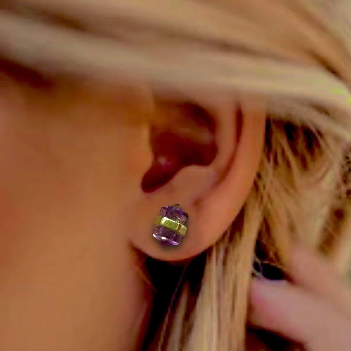 Laihas Crystal Kindness Gold Amethyst Stud Earrings