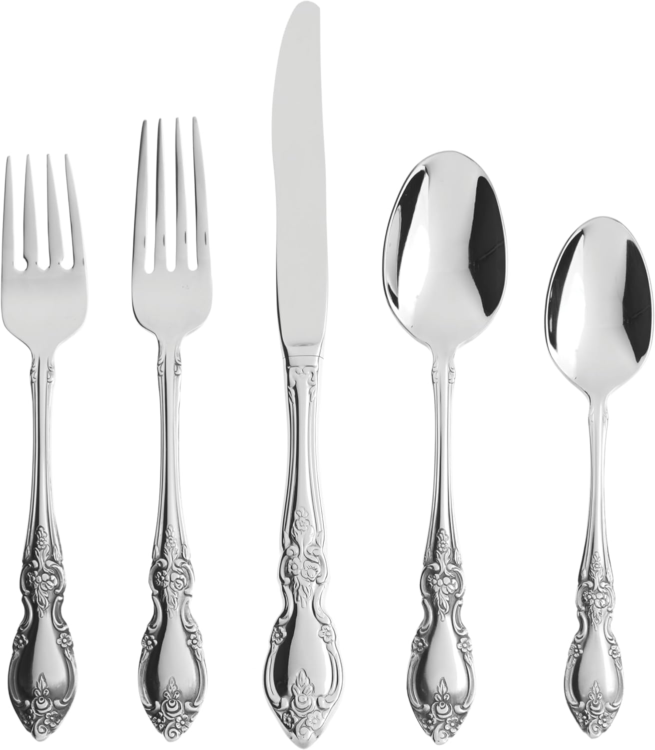 Oneida Silverware Set For 8 with Serving Utensils, Louisiana 45-Piece Fine Flatware Set, Service For 8, 18/8 Stainless Steel, Mirror, Knives Spoons Forks Serving Spoons,Dishwasher Safe(Silver 45 Piece