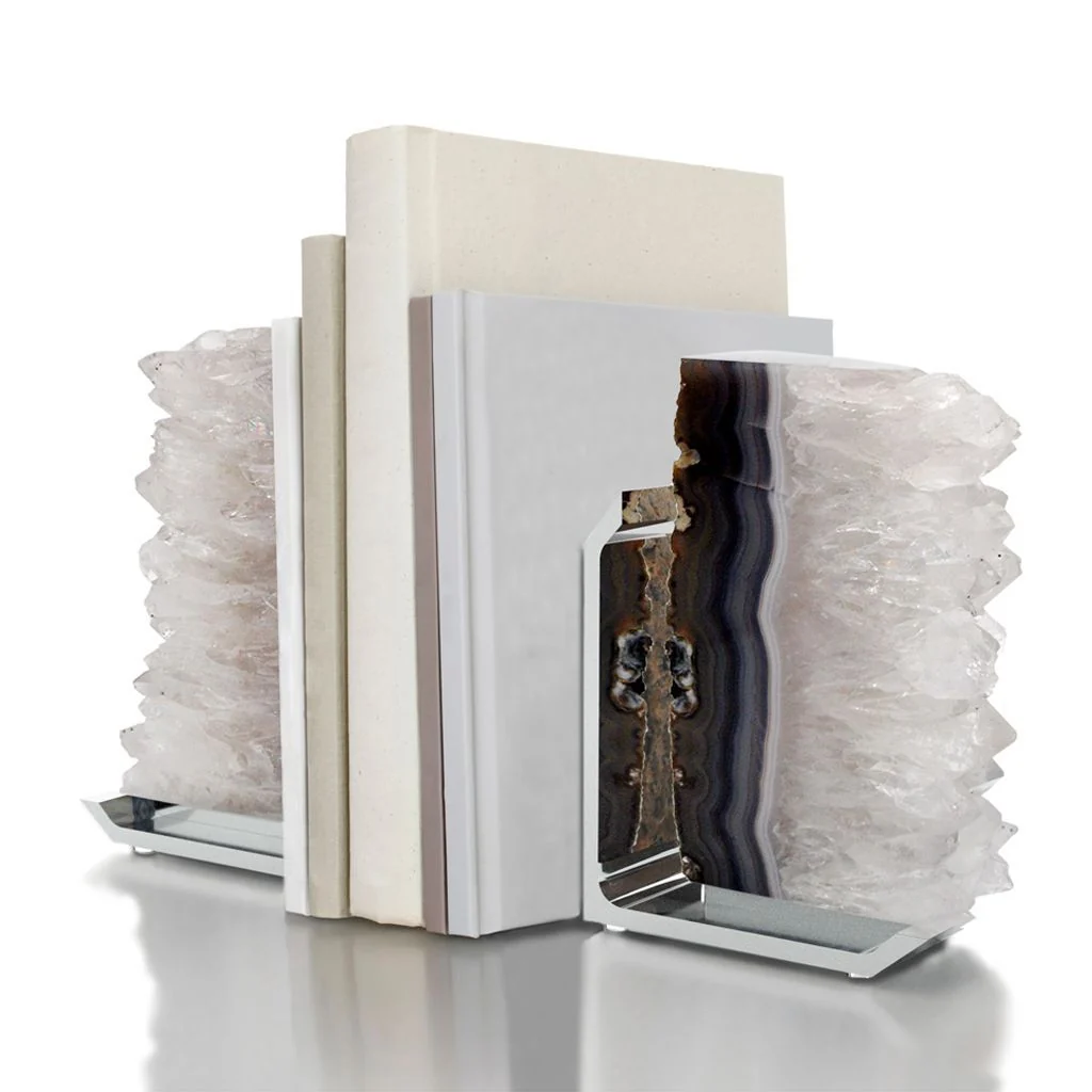Fim Silver Bookends, Druze Agate