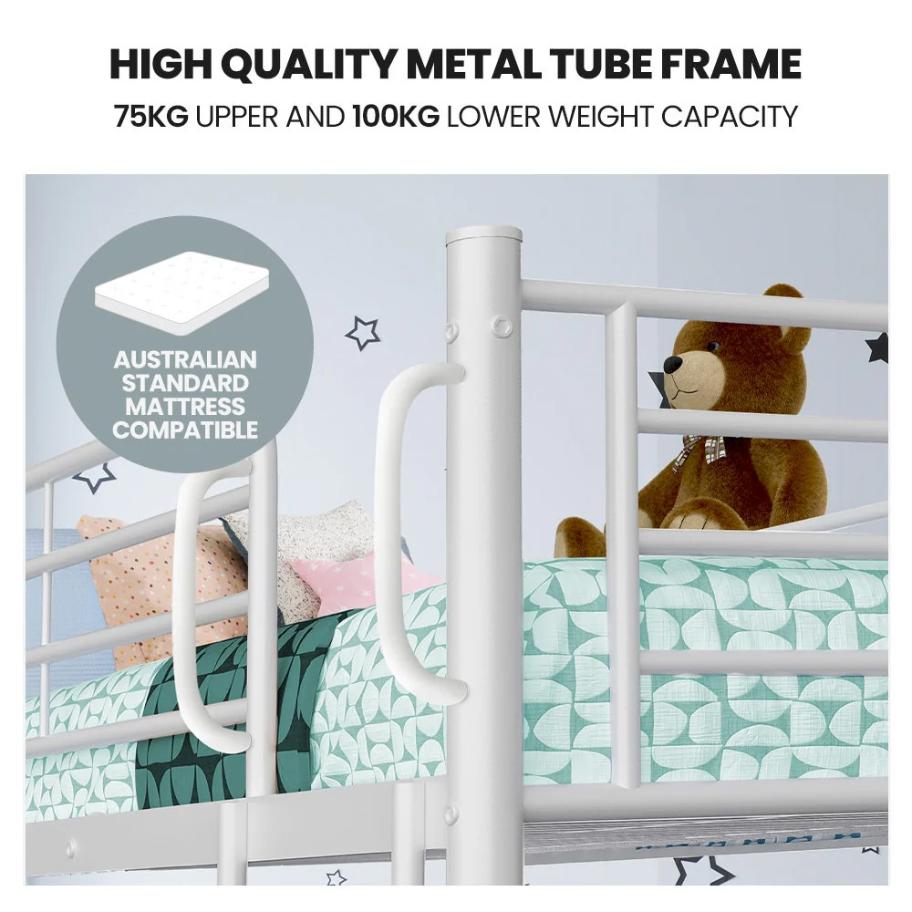 KINGSTON SLUMBER 2in1 Single Metal Bunk Bed Frame, with Modular Design, Matte White