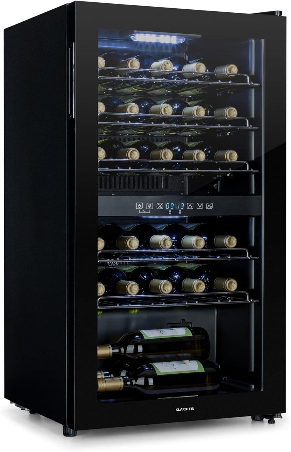 Klarstein Weinkühlschrank, 2 Zonen Getränkekühlschrank Klein, Freistehender Kleiner Weinschrank 80L, Wein-Kühlschrank mit Glastür, Indoor/Outdoor Flaschenkühlschrank, Wine Fridge 29 Flaschen
