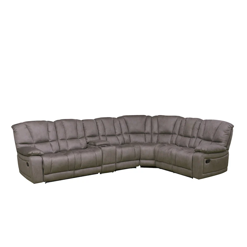 Gray Microfiber 5-Pieces Reclining Loveseat with Console Living Room Set Recliner Sofa