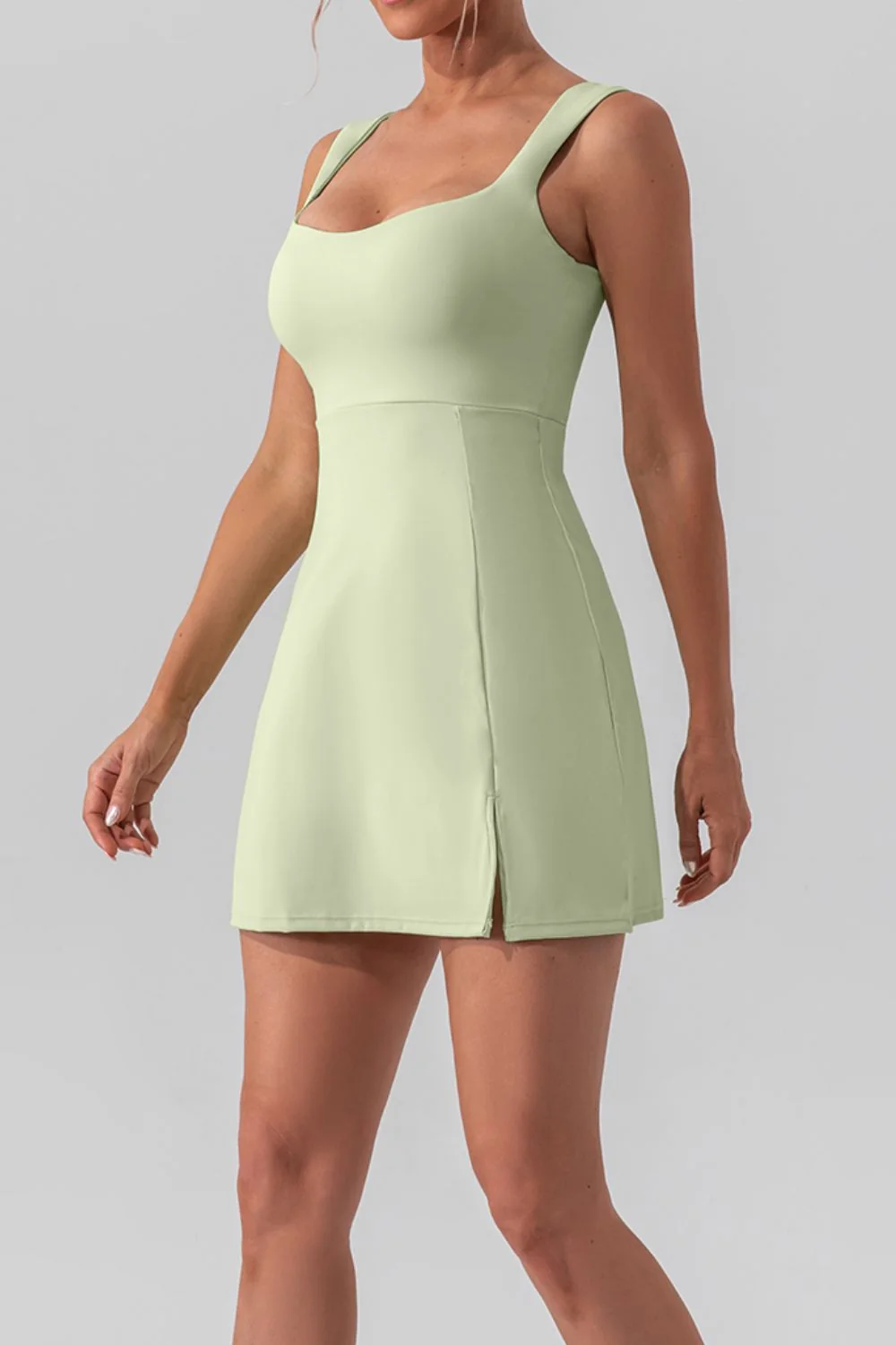 Square Neck Sleeveless Slit Mini Active Dress