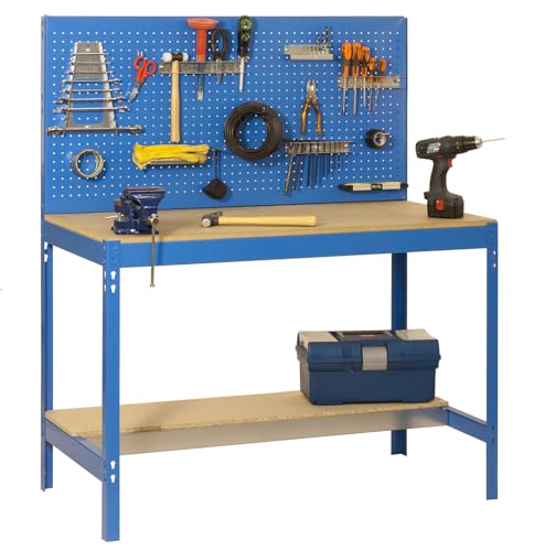 Simon Rack Banco da lavoro per officina, capacità di carico 400 kg, 1445x910x610 mm, pannello forato, tavolo da lavoro fai da te, blu/legno   BT2 : Amazon.it: Commercio, Industria e Scienza
