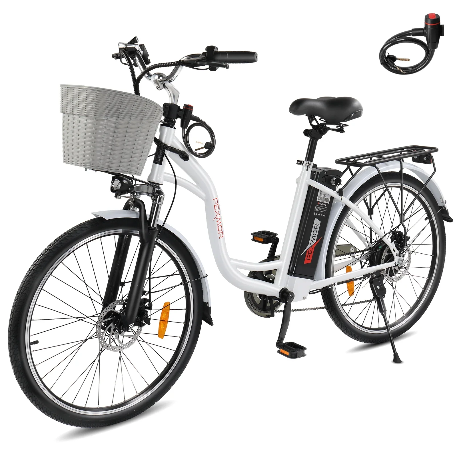 PEXMOR Elektromos kerékpár felnőtteknek, 350 W (csúcs 500 W) városi ingázó e-bike, 36 V 12,5 Ah kivehető akkumulátor, 26