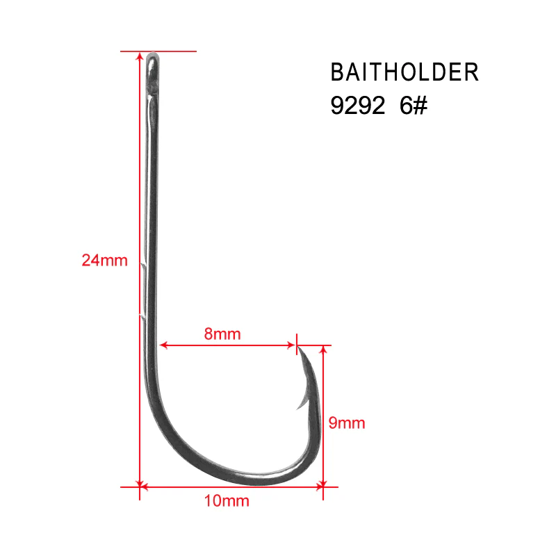 90 x 6# Chemically Sharpened Baitholder Hooks Straight Eye Fishing Tackle