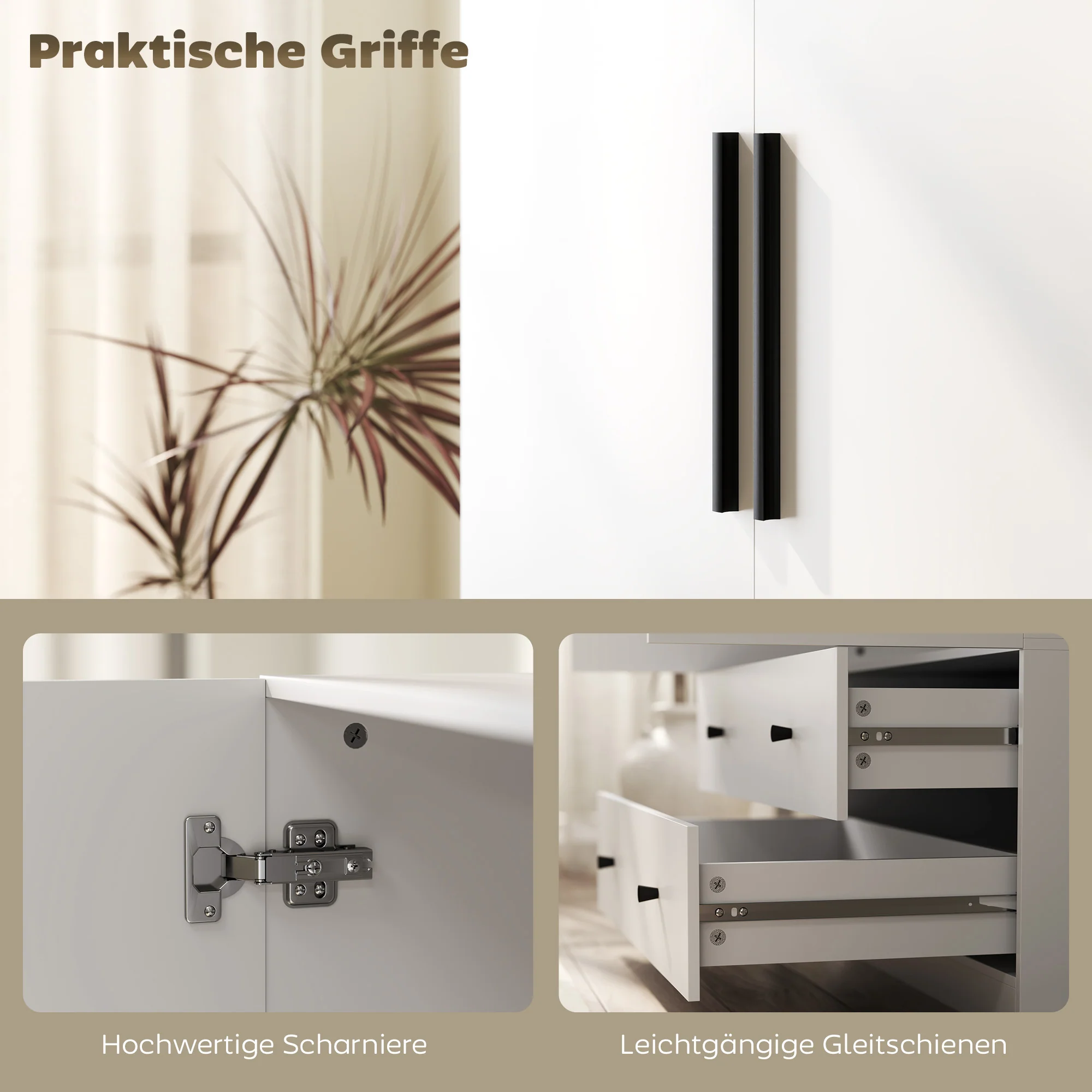 HOMCOM Garderobekast, 2-Deurs, Hangruimte, Kledingstang, 2 Laden, Spaanplaat, Wit
