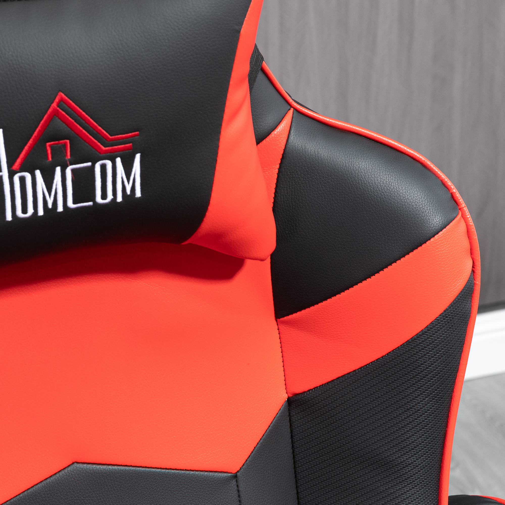 HOMCOM Gaming-stoel met massagefunctie, inclusief voetensteun, ligfunctie, rood + zwart.