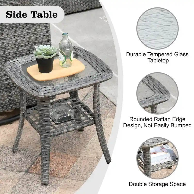 HOOOWOOO 8-piece Rattan Wicker Patio Furniture Set with Fire Pit