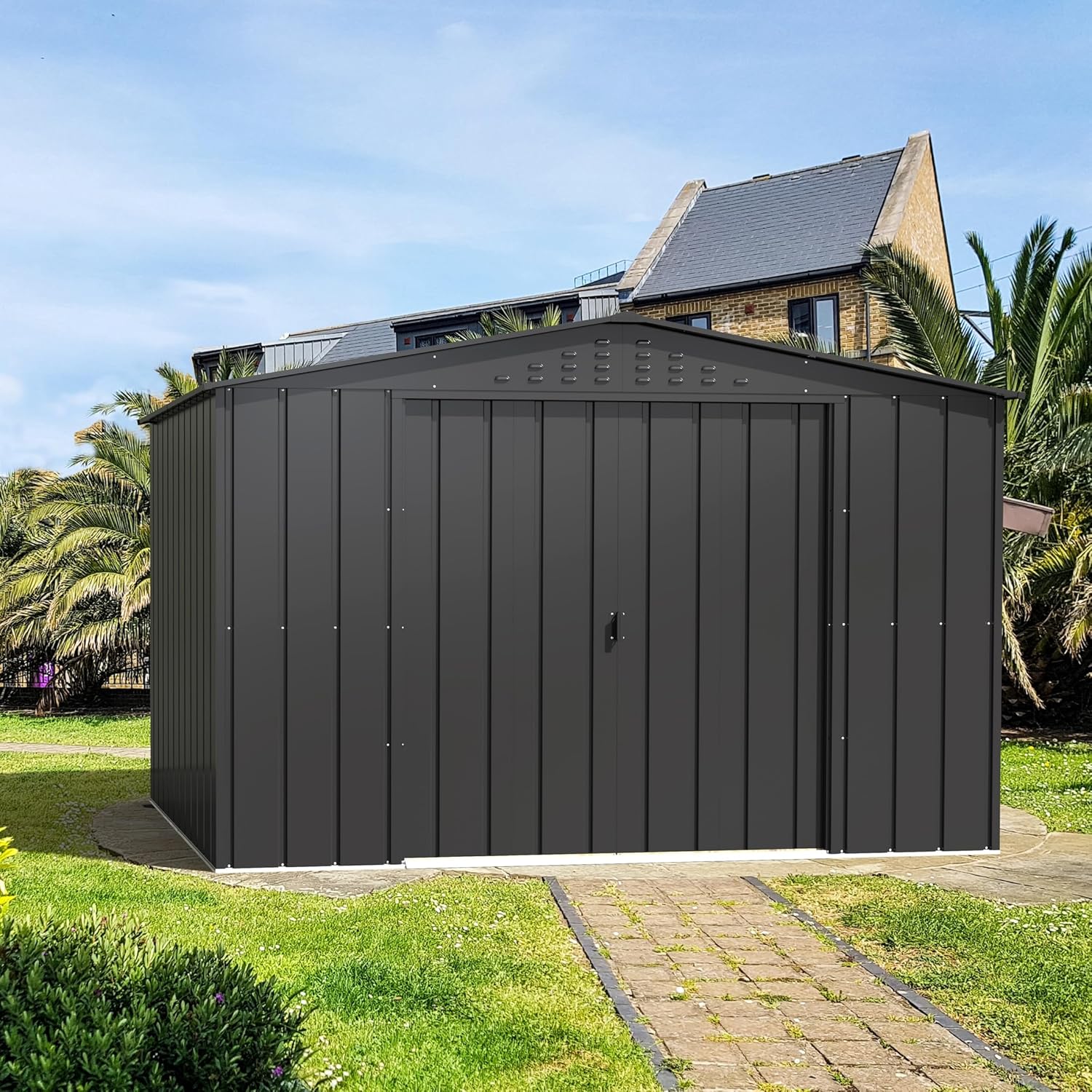 Duramax TOP Shed 10 x 8 (7.28 m²) Abri de jardin en métal, fabriqué en acier galvanisé, structure de toit renforcée, abri de jardin en métal sans entretien et résistant aux intempéries, Anthracite