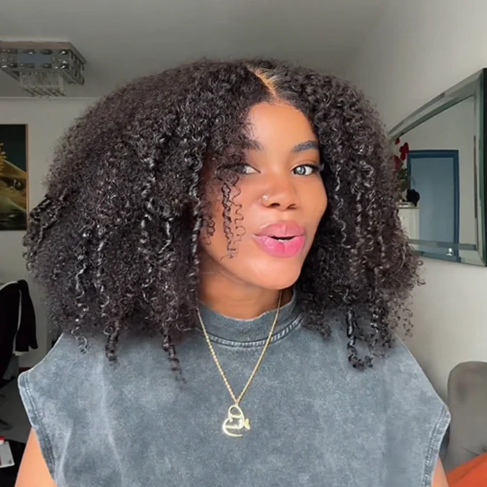 Layered Cut Popping Afro Curly Lace Front Wig Pre Cut Lace Pre Bleached Real Glueless HD Lace Human Hair Wigs For Black Women 220%