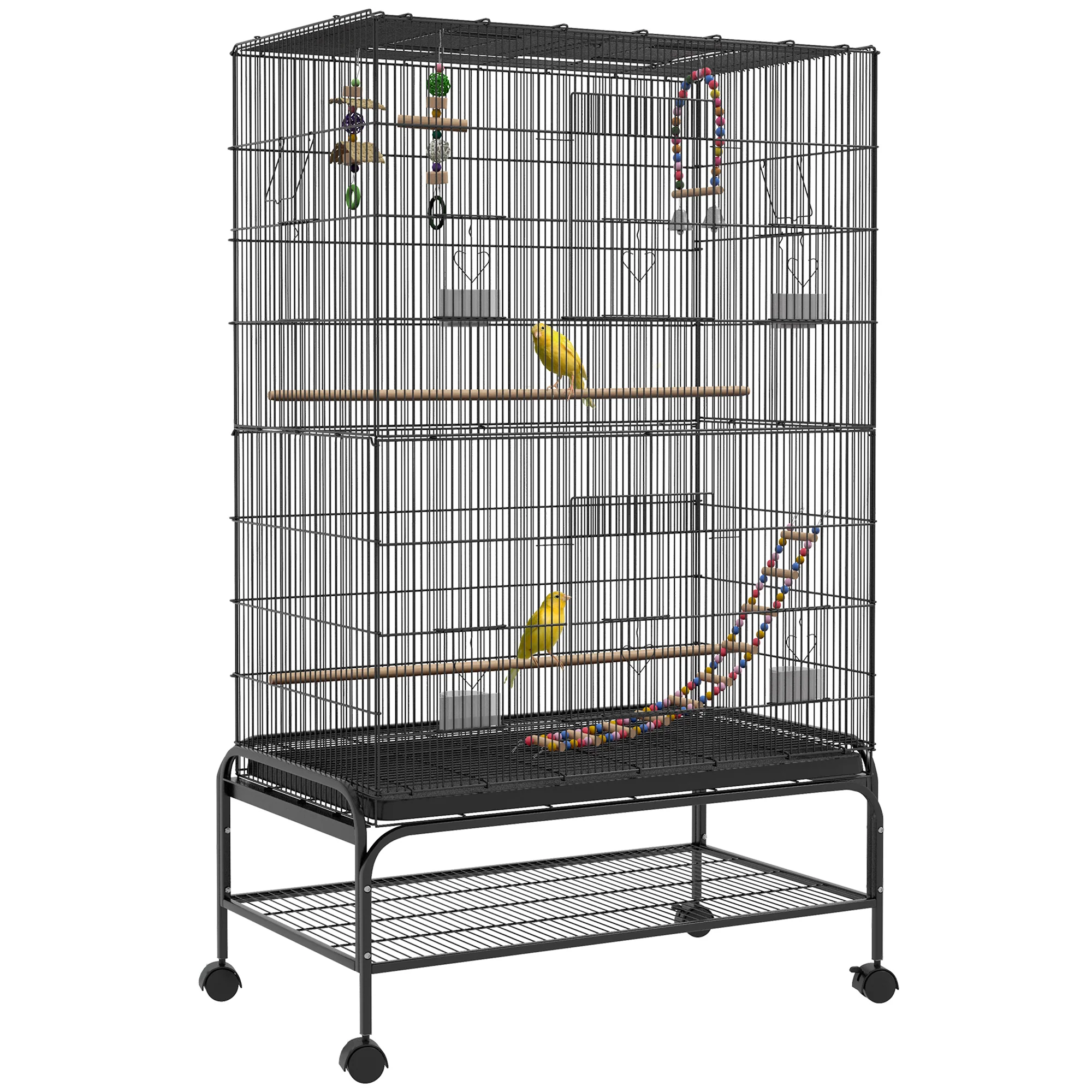 PawHut Vogelkooi inclusief Zitstokken, Vogelspeelgoed, Uitneembare Bodemlade, Zwart