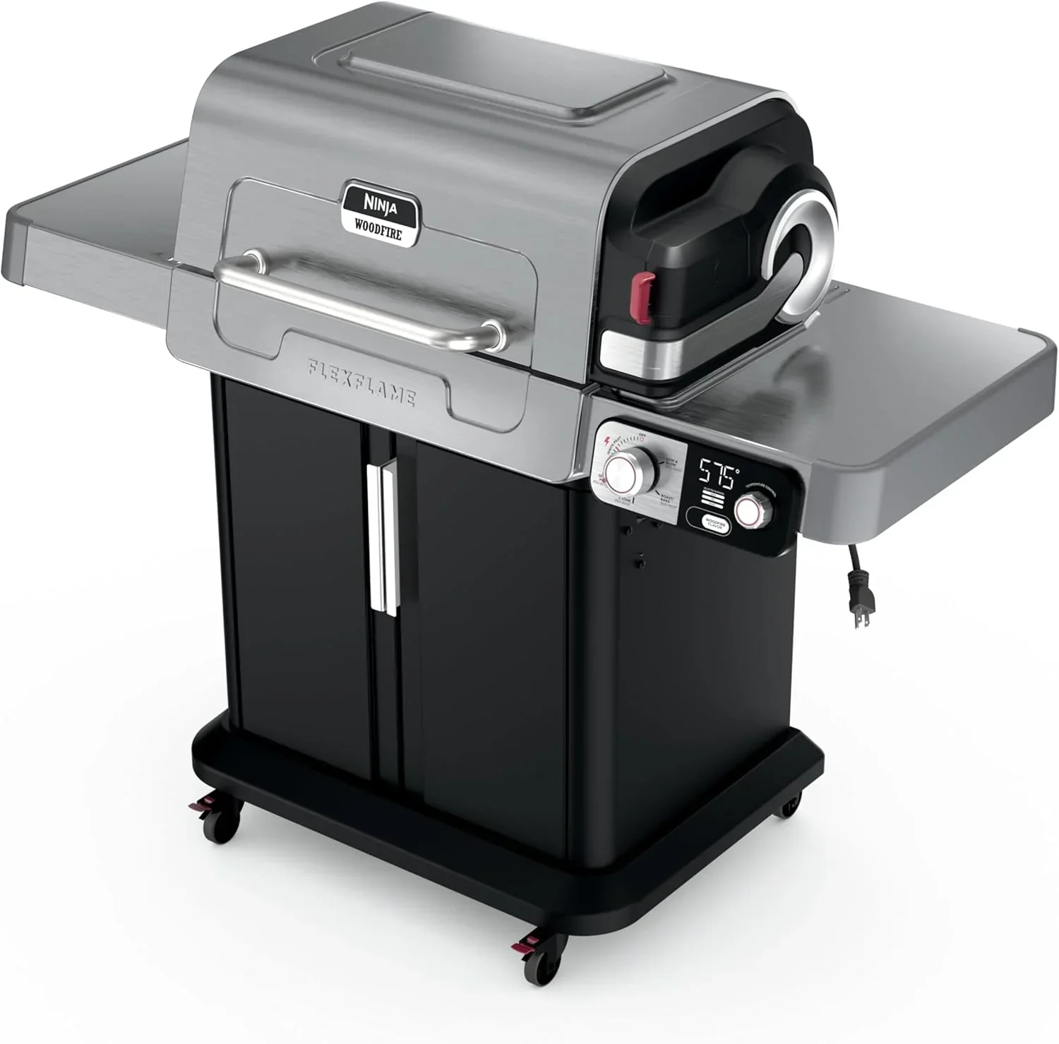 Ninja FlexFlame, Grill és Füstölő, Elektromos és Propán Gázgrill, Sütő, BBQ Grill, 5 az 1-ben Főzőrendszer, 3 Égős, Digitális Vezérlés, Kültéri Főzés, Sütőlap, Pizzasütő, Rozsdamentes Acél, PG301