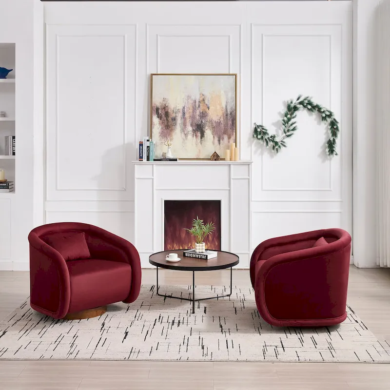 Swivel Accent Chair, 360-degree Swivel Barrel Chair with Velvet Fabric Upholstery, Comfy Pumpkin-Shaped Swivel Chair