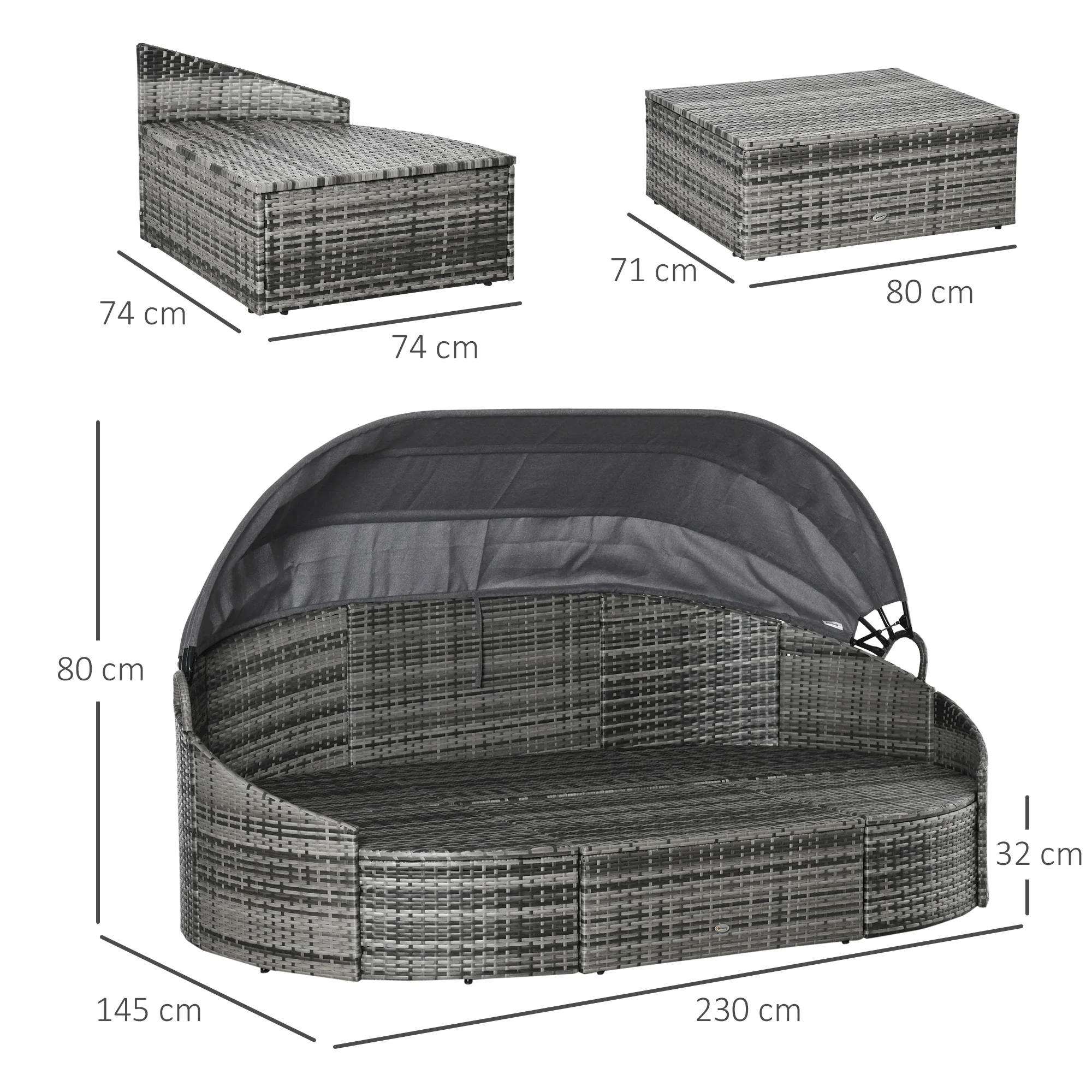 Outsunny rotan zonne-eiland 4-delig 230 cm x 145 cm x 80 cm