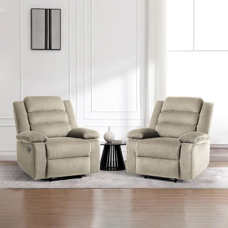 2 Set Modern Corduroy Manual Recliner Chair, Oversize Accent Chair Recliner with Wide Armrest