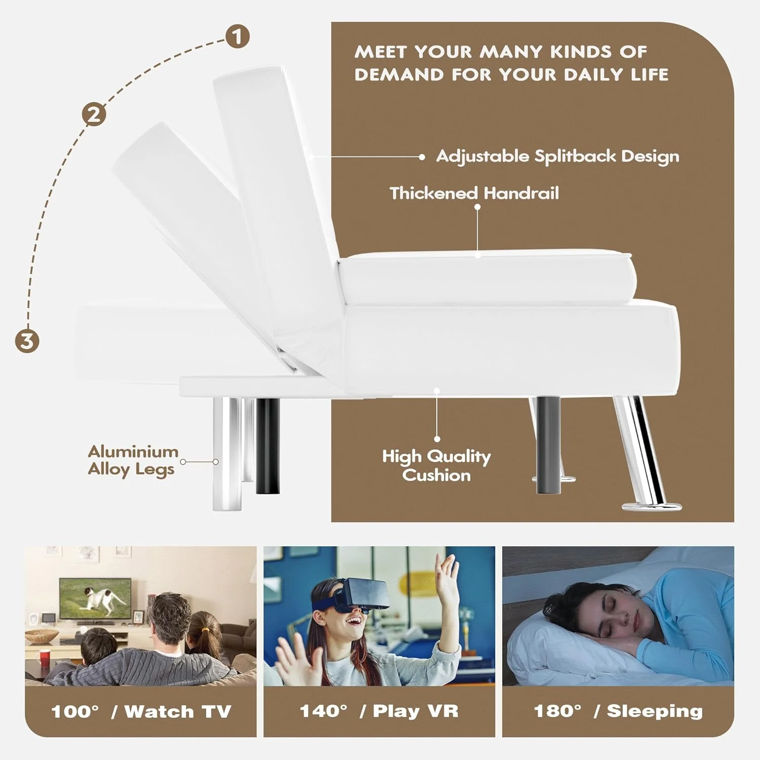 Homall Futon Sofa Bed Leather Futon Couch Removable Armrests Adjustable Recliner Sofa Bed