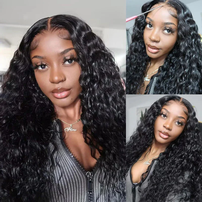 Put On & Go Pre Cut HD Lace Front Water Wave Human Virgin Hair Wigs 220% Density Pre Bleached Pre Plucked Natural Hairline