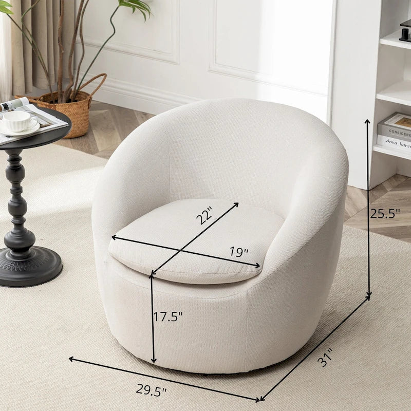 Swivel Barrel Chair - 360° Rotation - Boucle Fabric