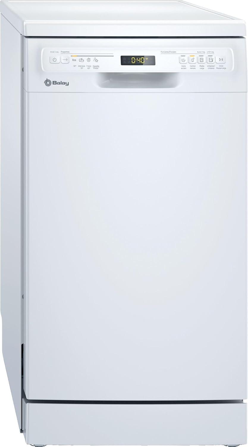 Balay - Lavajillas, Libre instalación, 45 cm de ancho, Motor ExtraSilencio, Home Connect, Display LED, Blanco, 3VN4030BA