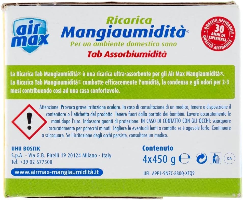 Air Max Ricarica Tab Mangiumidità, Fragranza Neutra, 4 x 450 gr