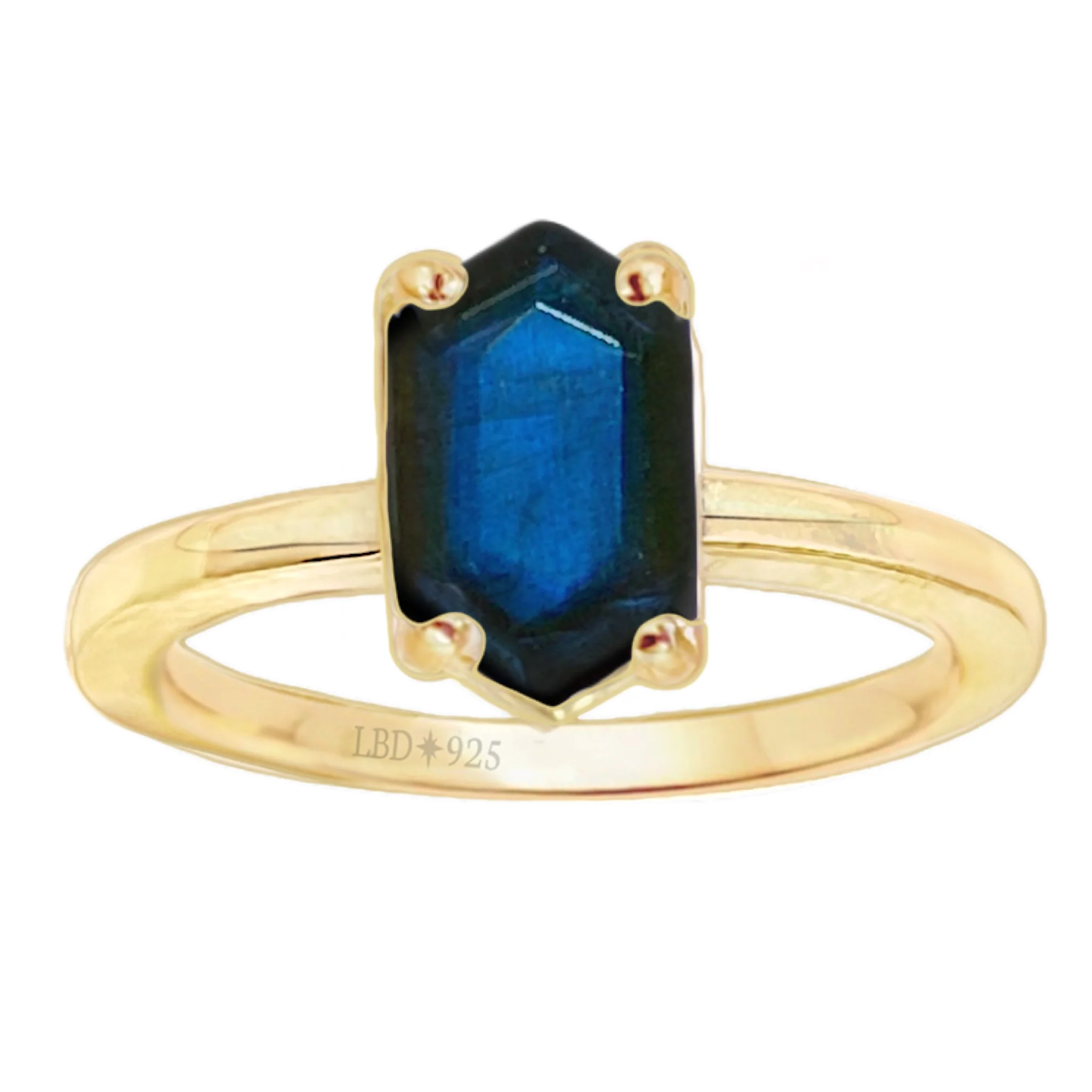 Laihas Gold Mini Hex Crystal Labradorite Ring