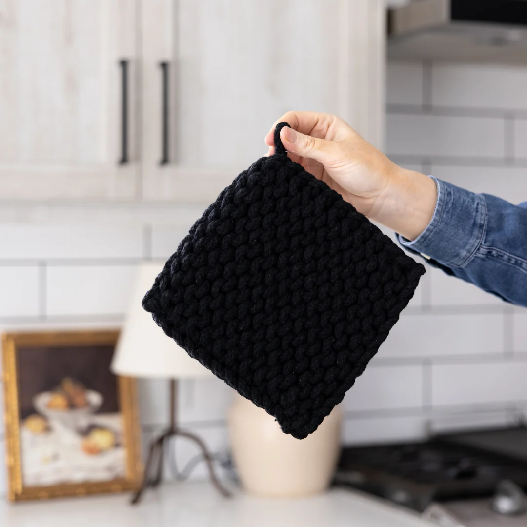 Black Knitted Pot Holder