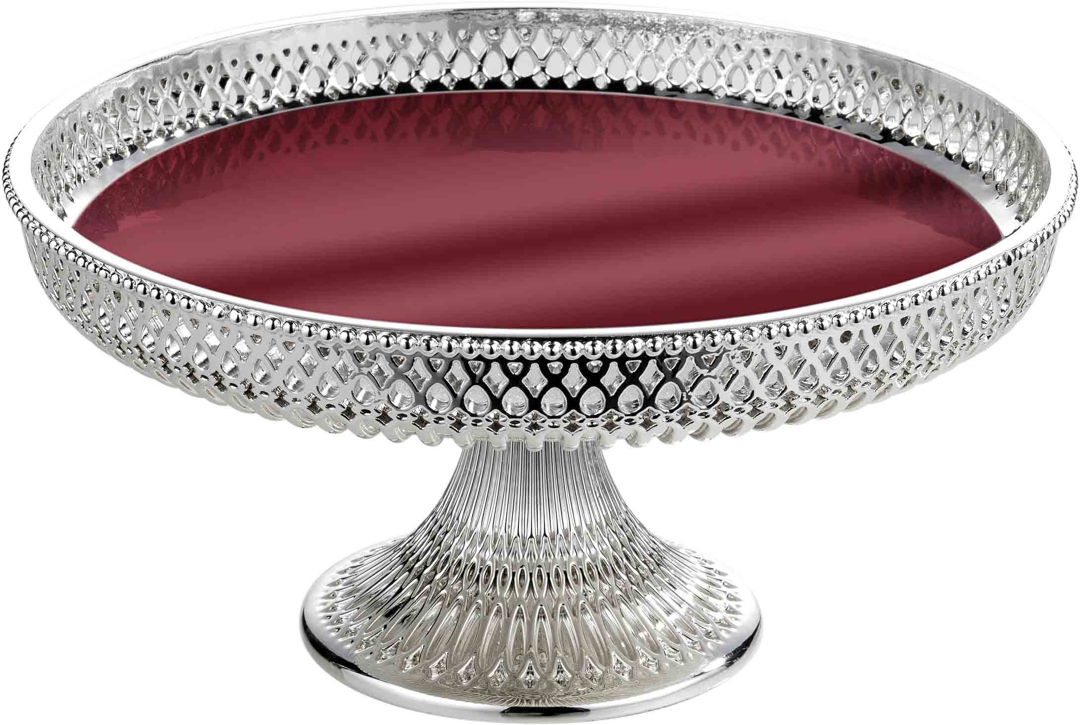Resin Petit Glass Footed Plate, Silver-Red